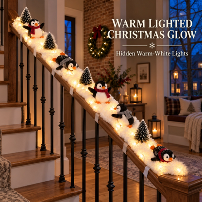 🐧 Penguin Christmas Stair Decor –❄️ Cozy Snowy Holiday Accent for Your Home