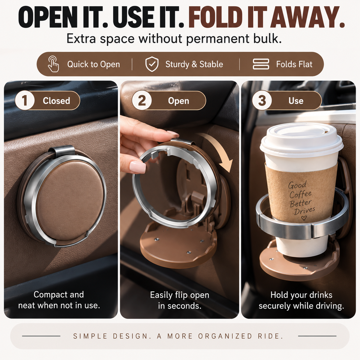 🚗 Universal Foldable Car Cup Holder – Space-Saving Drink & Phone Organizer