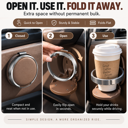 🚗 Universal Foldable Car Cup Holder – Space-Saving Drink & Phone Organizer