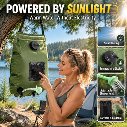 ☀️ Portable Solar-Heated Camp Shower Bag with Easy-Carry Handle – Outdoor Wash Kit, Green 🚿