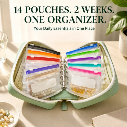 2-Week Pill Storage Binder 💊 – Portable Multi-Purpose Organizer Case