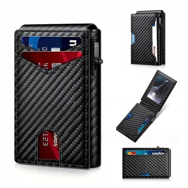 🔥🔥Wallet for Men - with Pop Up Aluminum Case Slim Slots Credit Card Holder RFID Blocking Bifold Minimalist Wallet
