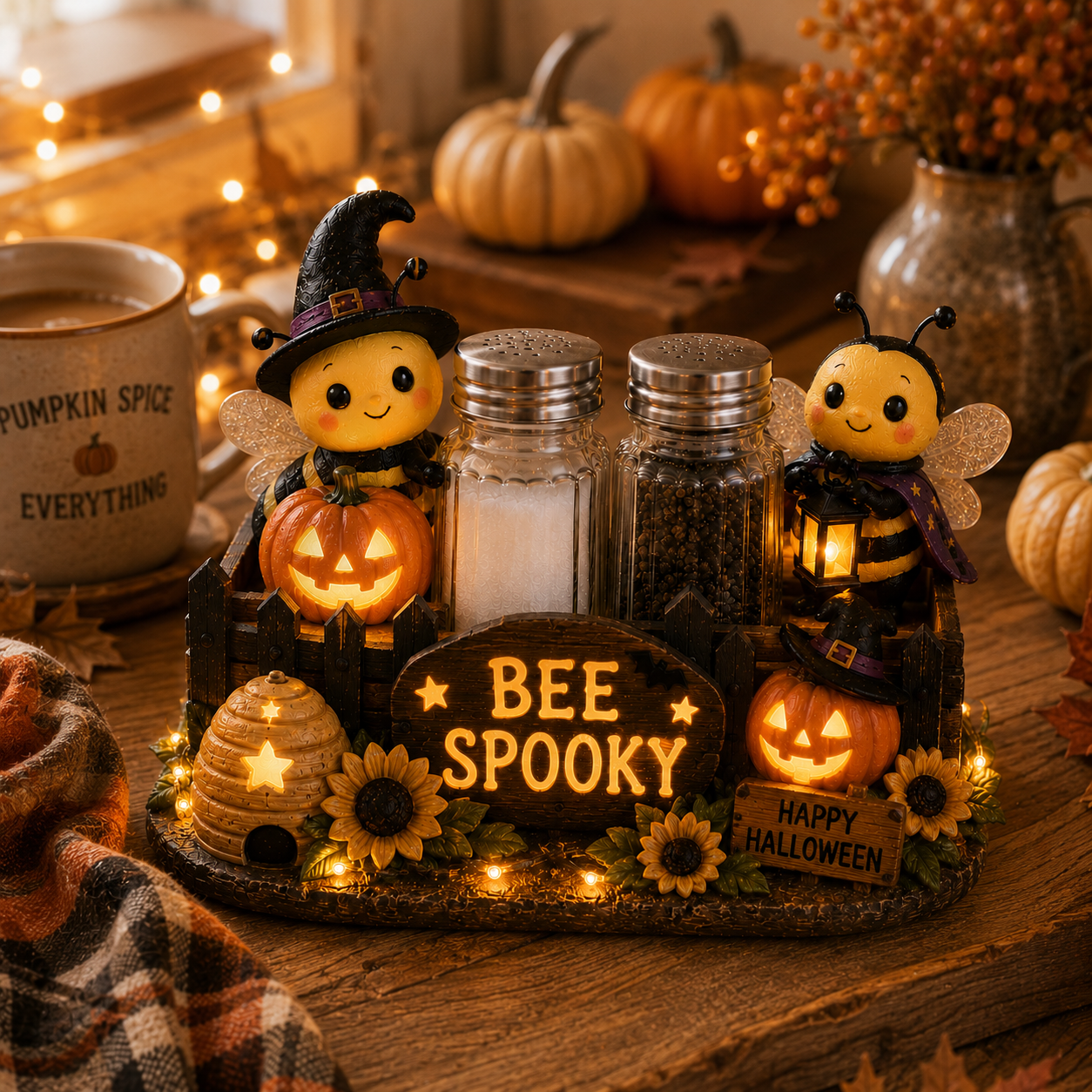 Lighted Halloween Salt & Pepper Shaker Holder Set