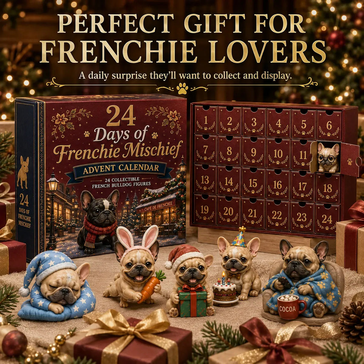 💯 🐶 24-Day French Bulldog Christmas Advent Calendar | 24 Unique Collectible Frenchie Characters with Different Outfits, Personalities & Daily Holiday Surprises 🎄✨