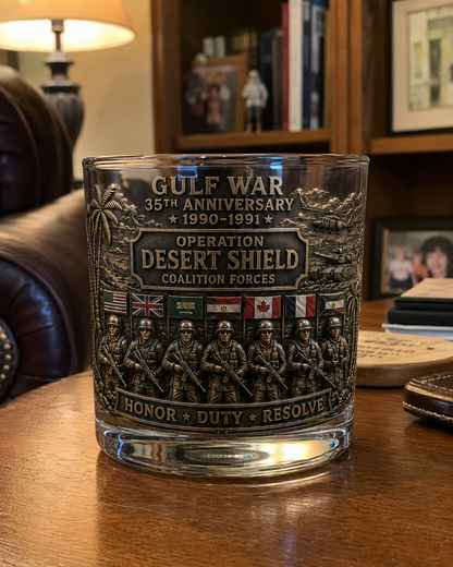 Gulf War 35th Anniversary Commemorative Whiskey Glass – Raised Tribute Barware