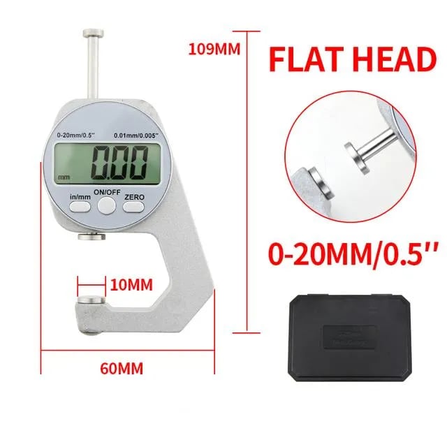 📏 Digital Thickness Gauge – 0–20mm Flat-Head Measuring Tool