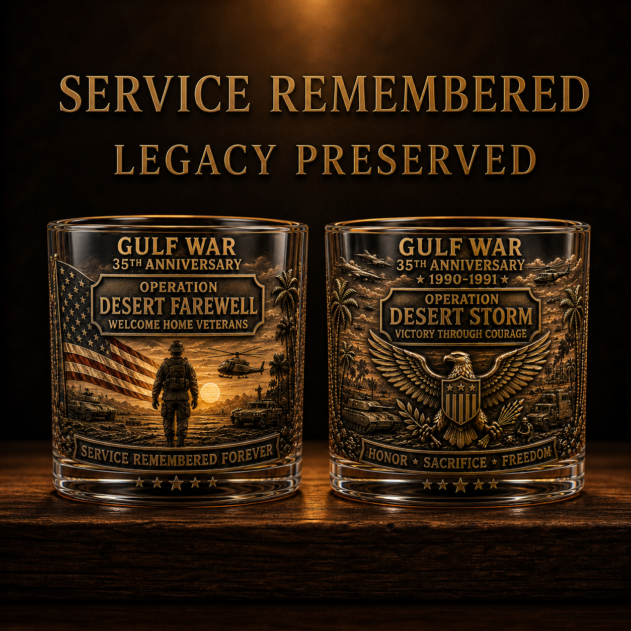 Gulf War 35th Anniversary Commemorative Whiskey Glass – Raised Tribute Barware