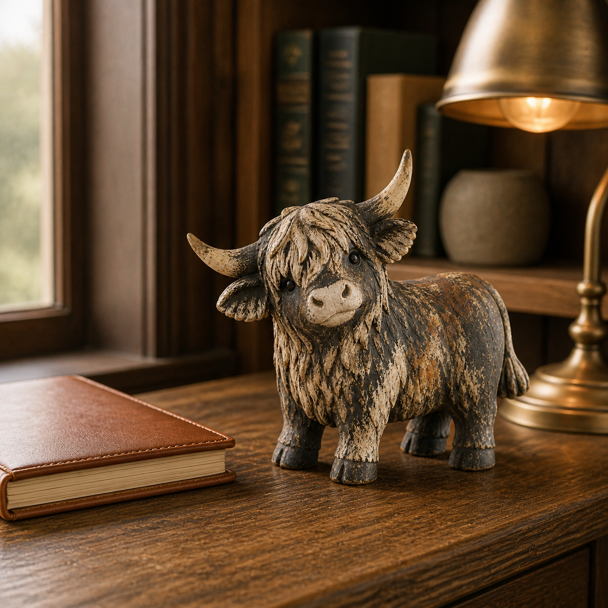 🐮 Rustic Highland Cow Figurine – Charming Farmhouse Tabletop Decor