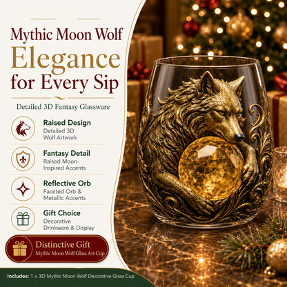 🐺🌙 3D Mythic Moon Wolf Glass Art Cup | Luxury Raised Fantasy Glassware for Whiskey, Home Bar Décor & Legendary Gifts 🎁