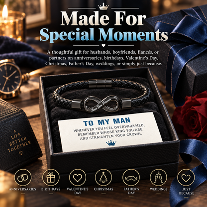 🖤 Men’s Braided Infinity Bracelet – Engraved Forever Love Gift for Him