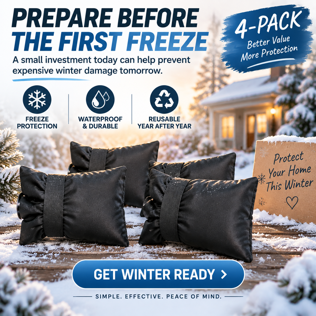 ❄️ 4-Pack Winter Faucet Covers — Protect Outdoor Faucets From Freezing & Costly Repairs
