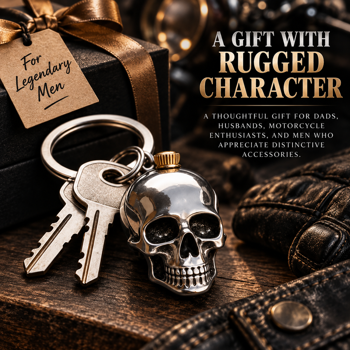 💀 Rugged Stainless Steel Skull Keychain – Bold Gothic EDC Accessory for Motorcycle Riders and Biker Gifts