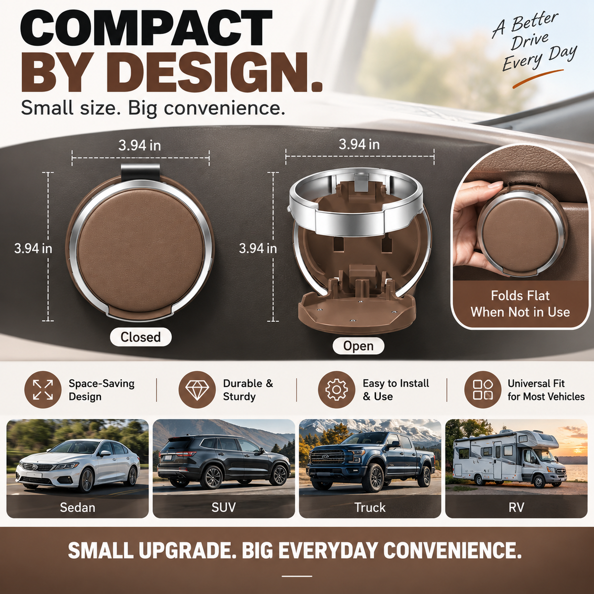 🚗 Universal Foldable Car Cup Holder – Space-Saving Drink & Phone Organizer