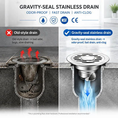Stainless Steel Floor Drain 🚿 – 3.94" Gravity Seal with Hair Filter & Odor Control