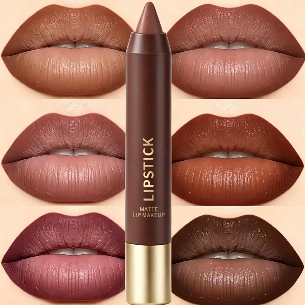 6pcs/set Long-lasting Matte Brown Lipstick
