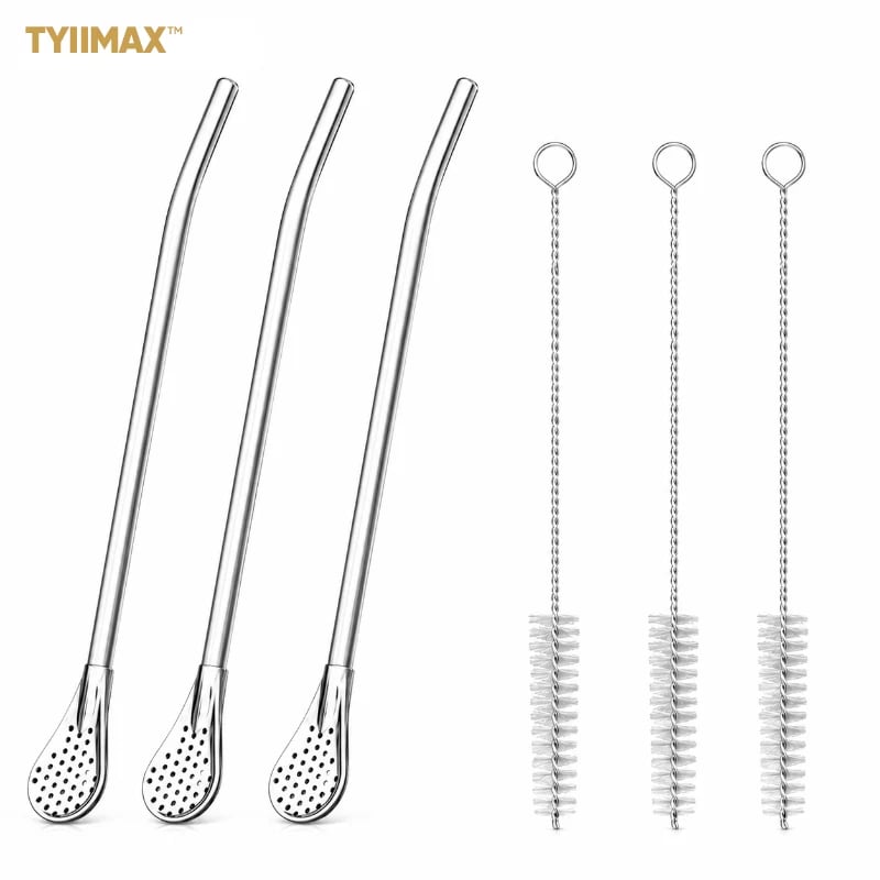 2-in-1 Stainless Steel Straw Spoons 🥄 – 2 Straws & 2 Cleaning Brushes