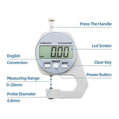 📏 Digital Thickness Gauge – 0–20mm Flat-Head Measuring Tool