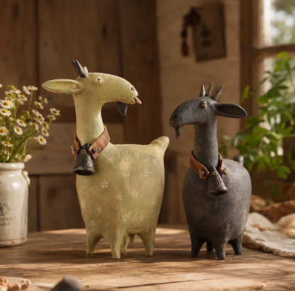 🏡 Rustic Goat Figurines Set of 2 – Vintage Farmhouse Home Decor