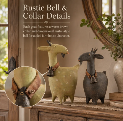 🏡 Rustic Goat Figurines Set of 2 – Vintage Farmhouse Home Decor