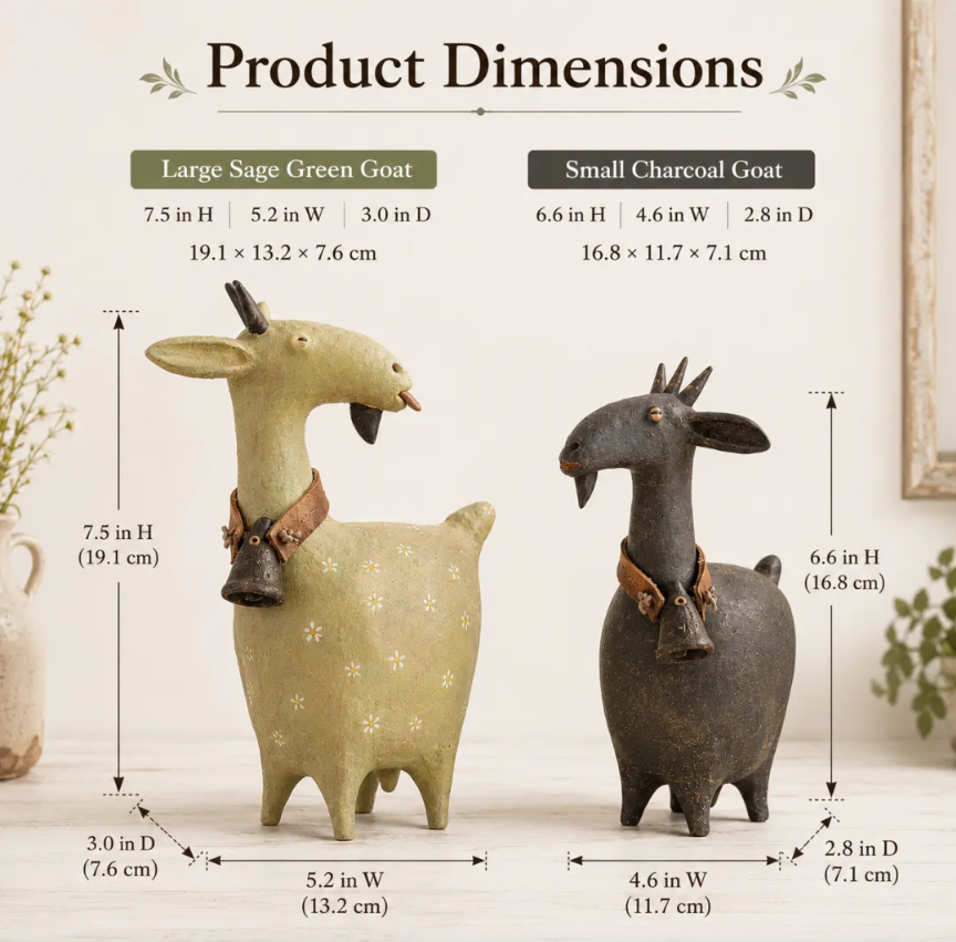 🏡 Rustic Goat Figurines Set of 2 – Vintage Farmhouse Home Decor