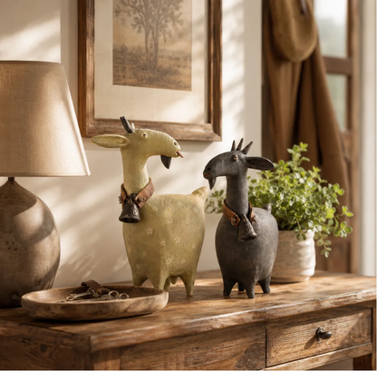 🏡 Rustic Goat Figurines Set of 2 – Vintage Farmhouse Home Decor