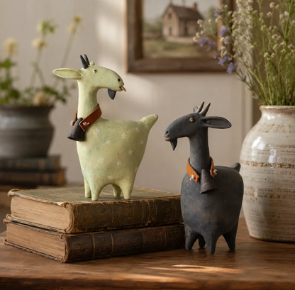 🏡 Rustic Goat Figurines Set of 2 – Vintage Farmhouse Home Decor