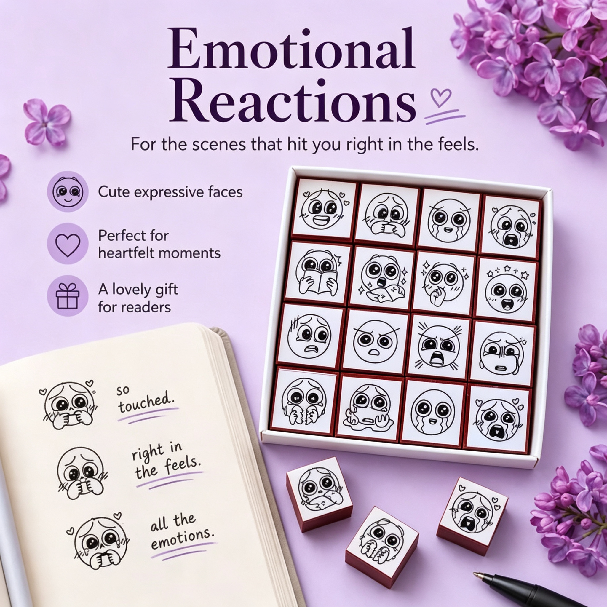 📚 Expression Reaction Stamp Set – Cute Book Annotation Stamps for Readers & Journaling💝
