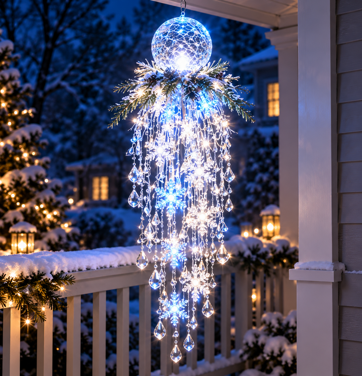 Crystal Cascade Christmas Light™ – Hanging Snowflake & Crystal LED Porch Décor ✨❄️