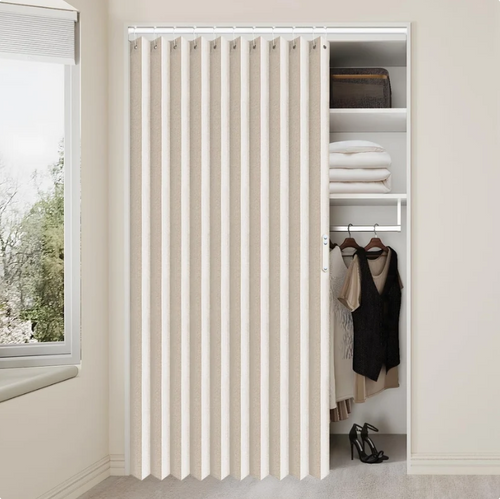 Room Partition Divider Curtains, Pleated Folding Door Curtain for Doorways