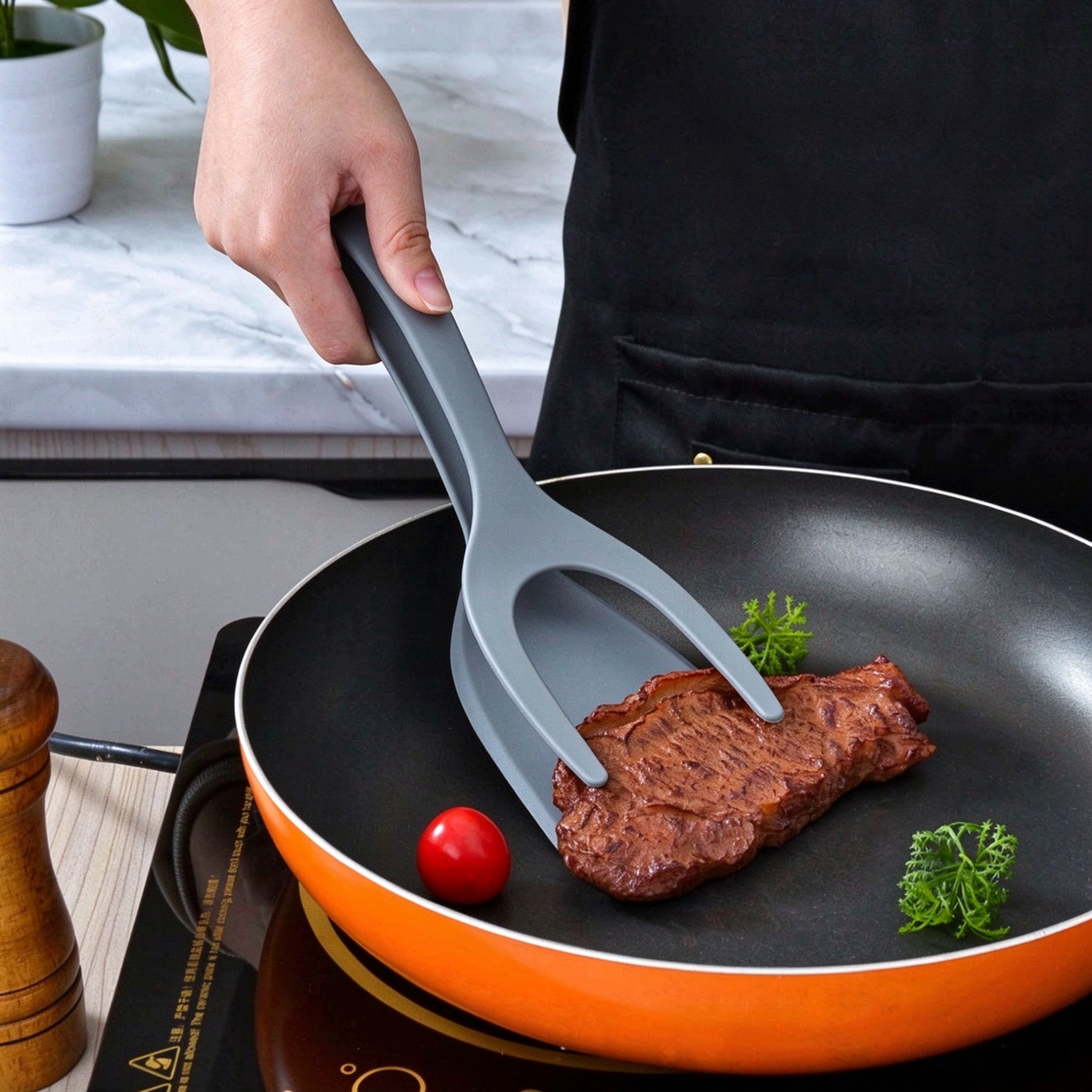 🍳 2-in-1 Spatula Tongs – Lightweight Nylon Cooking & Flipping Tool