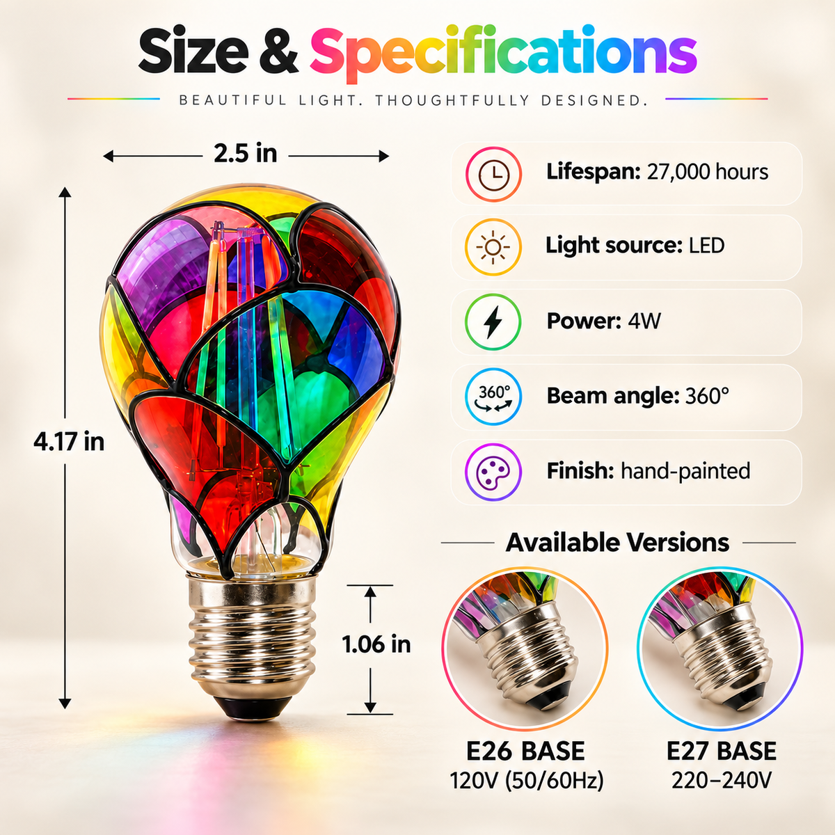 Stained Glass Rainbow LED Bulb – Colorful Ambient Mood Light for Any Lamp