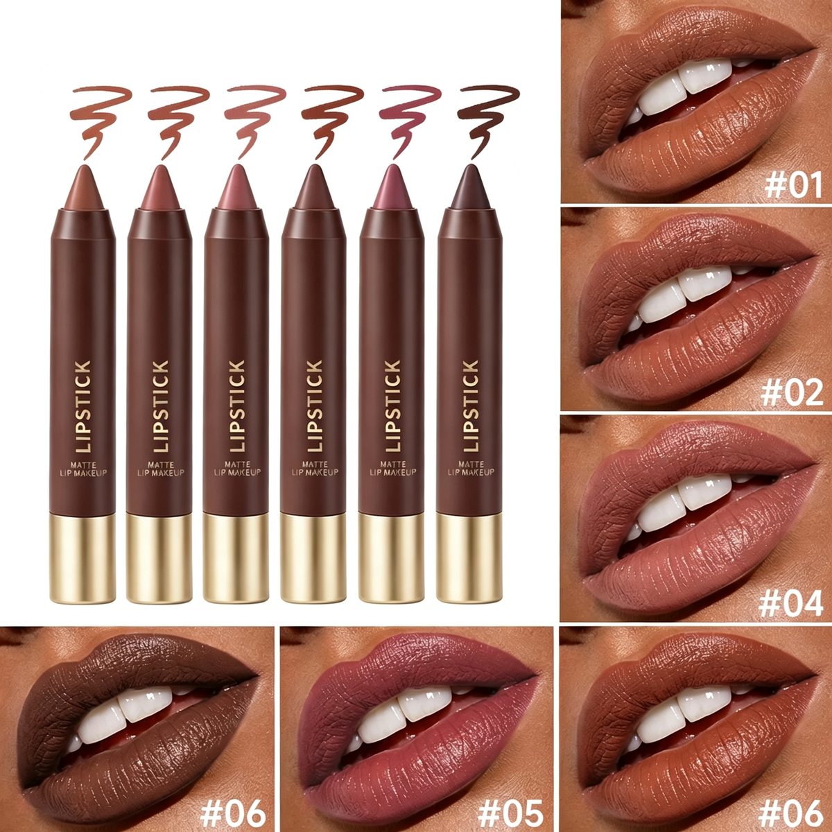 6pcs/set Long-lasting Matte Brown Lipstick