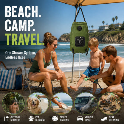 ☀️ Portable Solar-Heated Camp Shower Bag with Easy-Carry Handle – Outdoor Wash Kit, Green 🚿