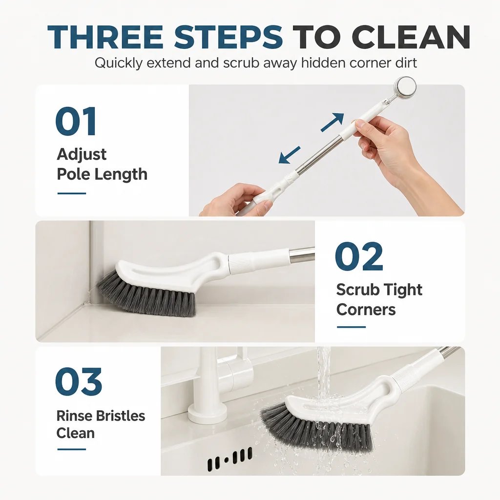 Reach & Shine Extendable Floor Scrubber with Long Handle – 1 Pack 🧼✨