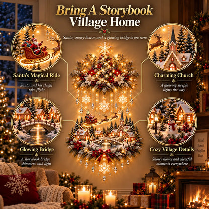 🎄 Enchanted Christmas Village Wall Decor with Cascading Warm Lights ✨ Cozy Holiday Tree Display for Living Rooms, Entryways & Staircases