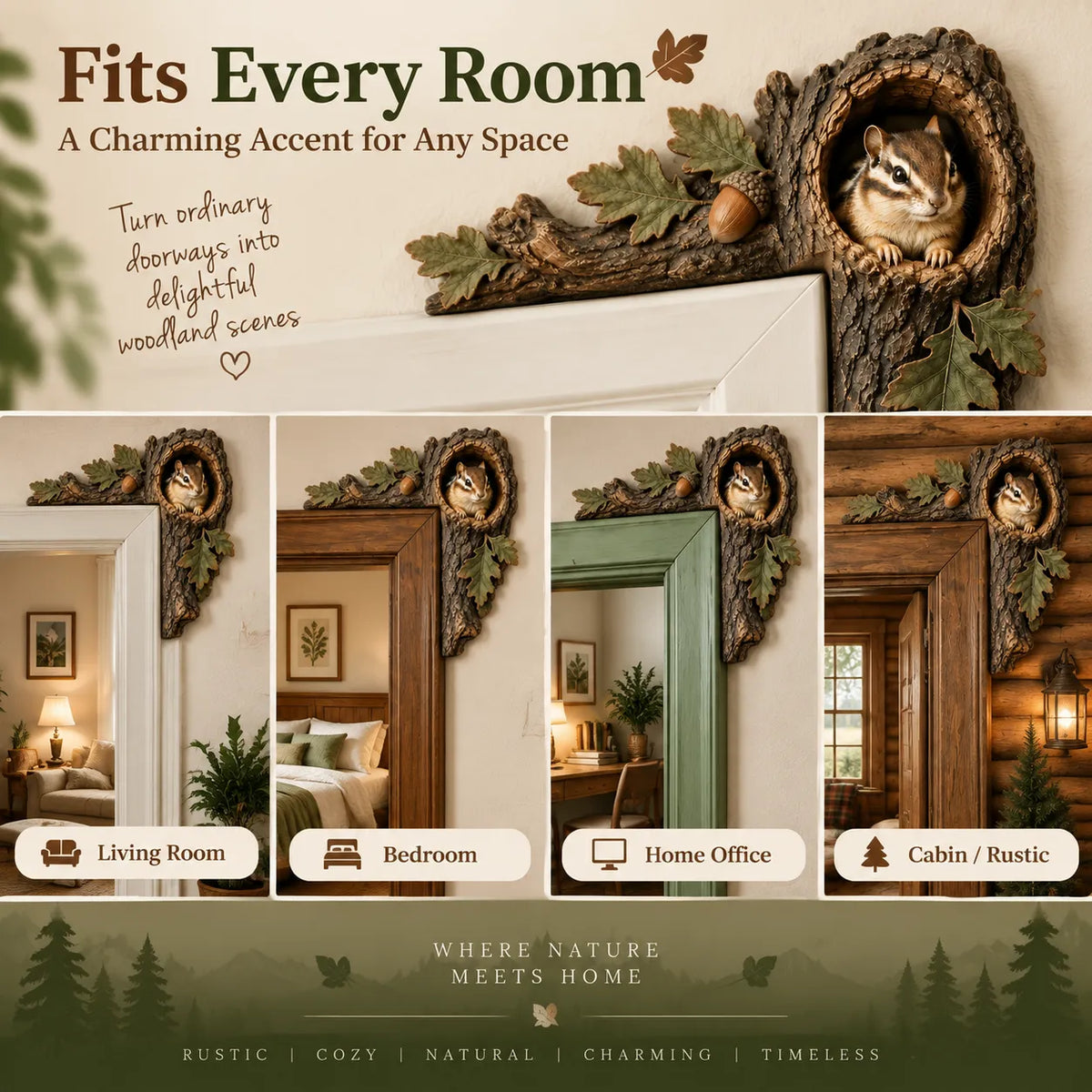 ⏰ 50% OFF TODAY – 🐿️ 3D Woodland Chipmunk Door Accent | Nature-Inspired Home Decor