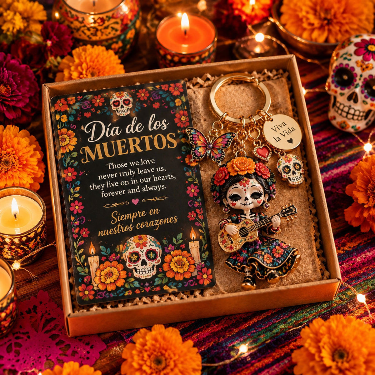 Dia de los Muertos Sugar Skull Keychain