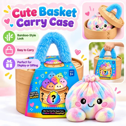🌈🥟 Rainbow Dumpling Plush Set – 8 Colorful Squishies in a Cute Steamer Basket