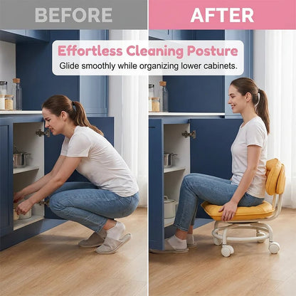 🛠️Ergonomic Rolling Work Stool with Back Support, Plush Seat & Whisper-Quiet Wheels ✨