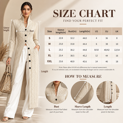 🧶✨ Women’s Long Cable Knit Cardigan – Elegant Full-Length Layer for Cozy Days