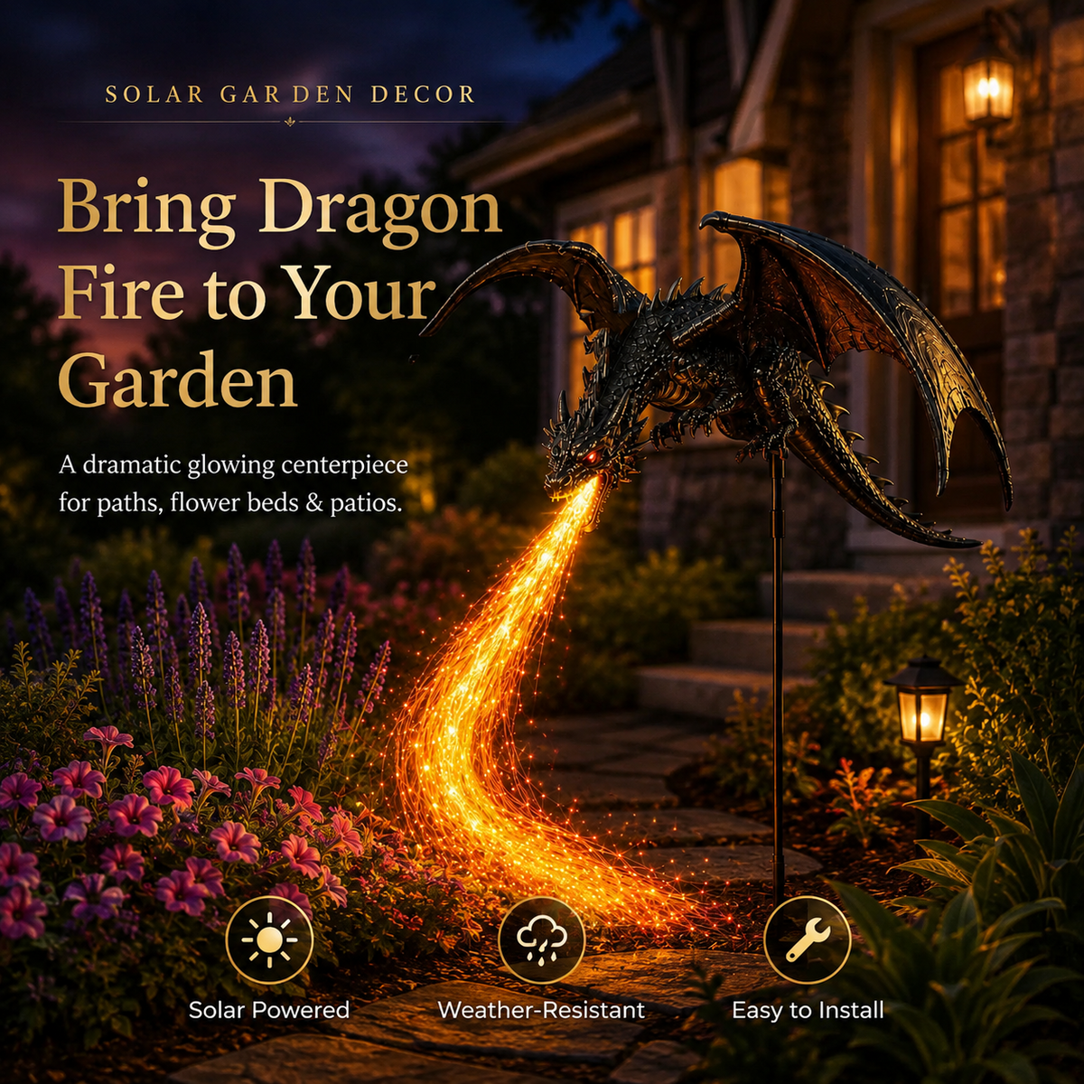 🐉 Dragon’s Ember Solar Garden Decor – Glowing Fantasy Outdoor Accent