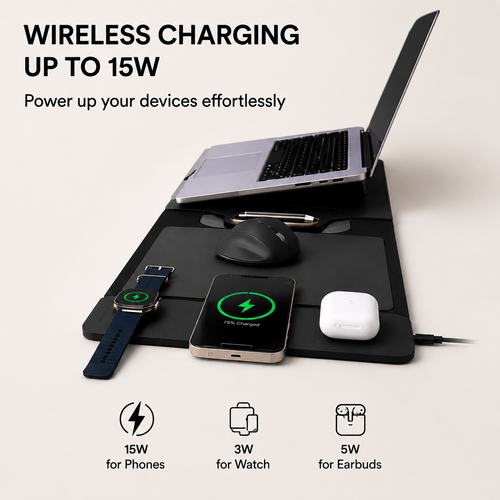 ✨The All-In-One Mobile Workstation Sleeve | Built-In 15W Multi-Device Wireless Charger, Ergonomic Laptop Stand & Mousepad (Fits up to 16')