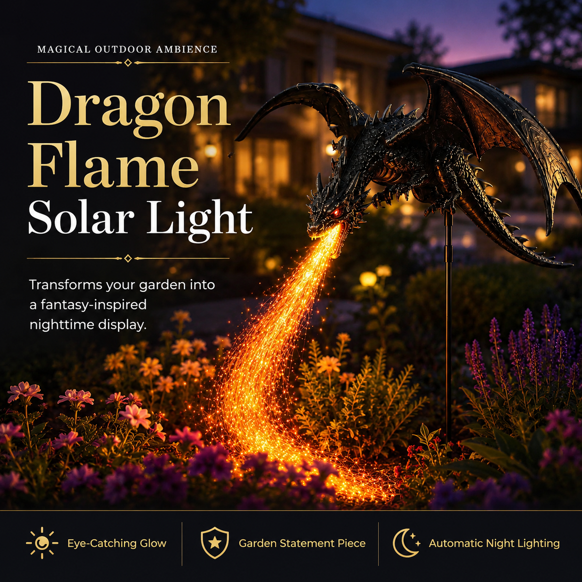 🐉 Dragon’s Ember Solar Garden Decor – Glowing Fantasy Outdoor Accent