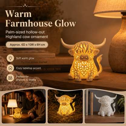 🐮 Cozy Highland Cow Glow Ornament – Palm-Sized Farmhouse Light ✨