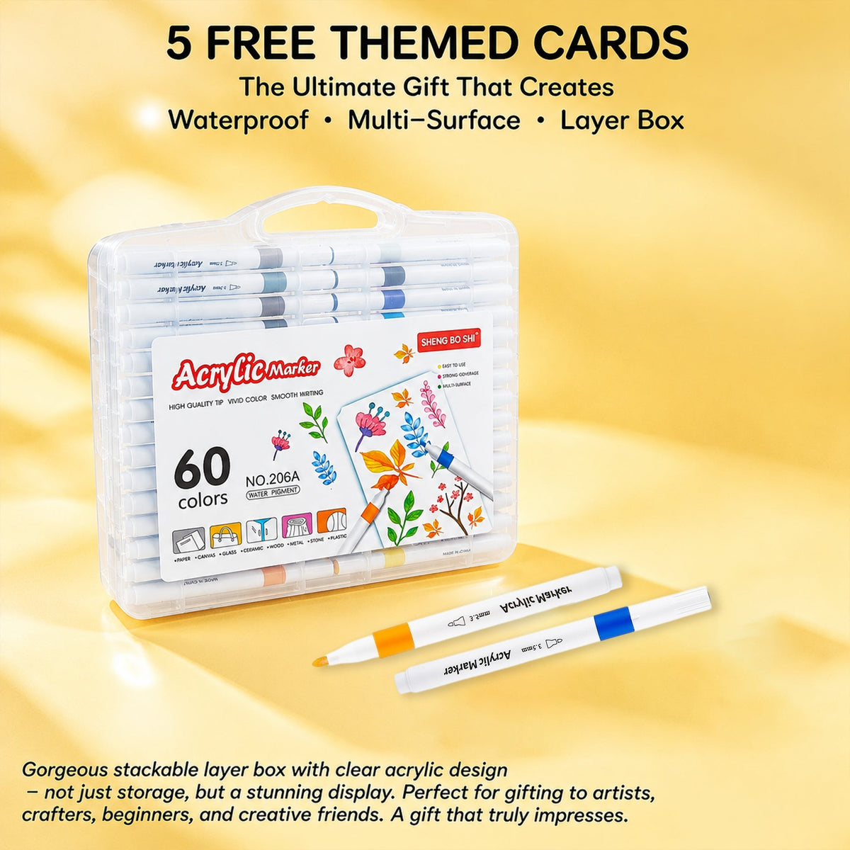 🎨 Brush-Tip Acrylic Marker Set – Colorful Paint Pens with Storage Box