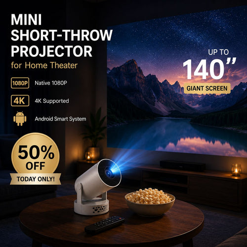🔥 Over 50% OFF Today! 📽️ Mini Short-Throw Projector for Home Theater