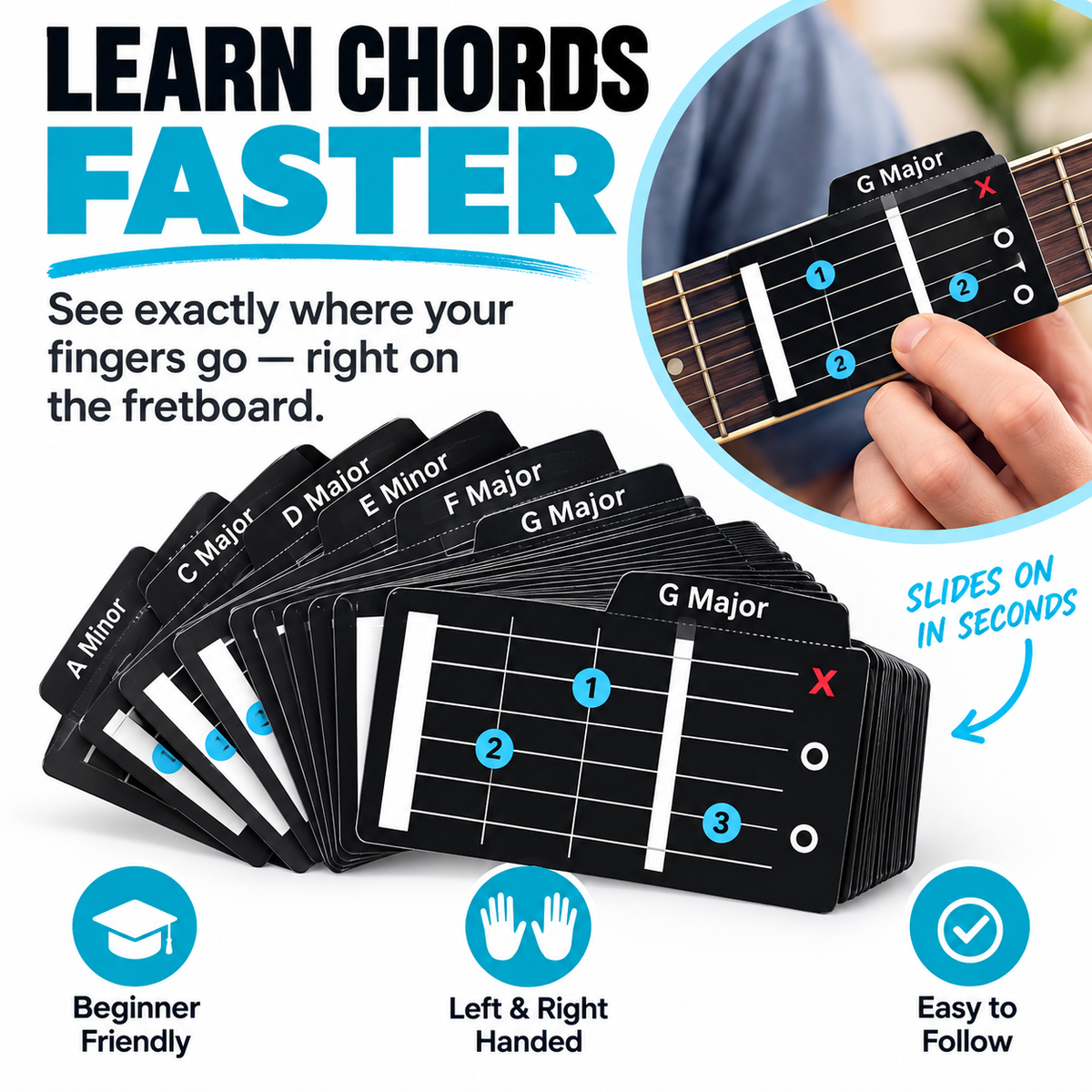 Learn Guitar Chords Faster – Beginner Fretboard Guide Cards