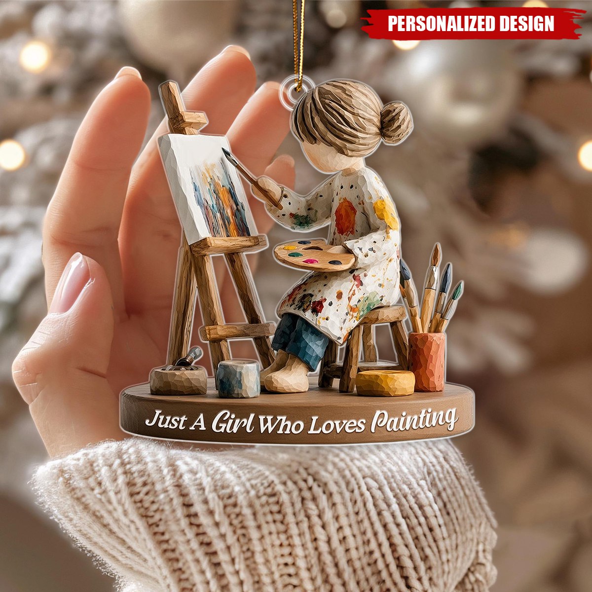 Personalized Artist Christmas Ornament, Girl Who Loves Painting Gift