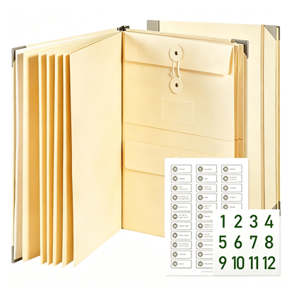 Accordion File Organizer Manila Pocket Document Folder for Passports, Birth Certificates & Important Papers, Office & Home Storage