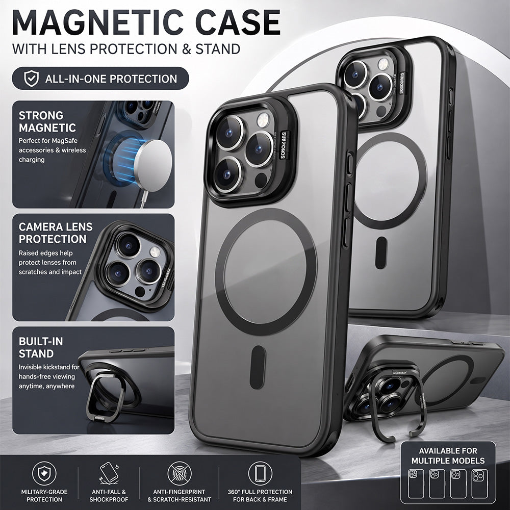 📱🧲 Magnetic Phone Case – Camera Protection, Built-In Stand & Everyday Convenience